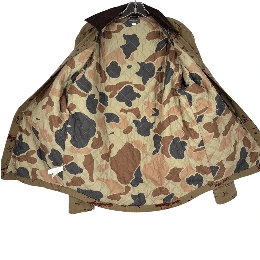 LL Bean Signature Slim Fit Chamois Jacket Geese Camo Quilted Lined Mens M 522077